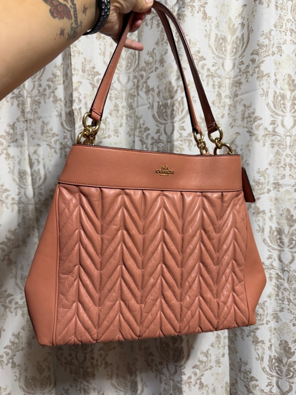 Coach Lexi Quilted Chevron Shoulder Bag in Dusty Coral